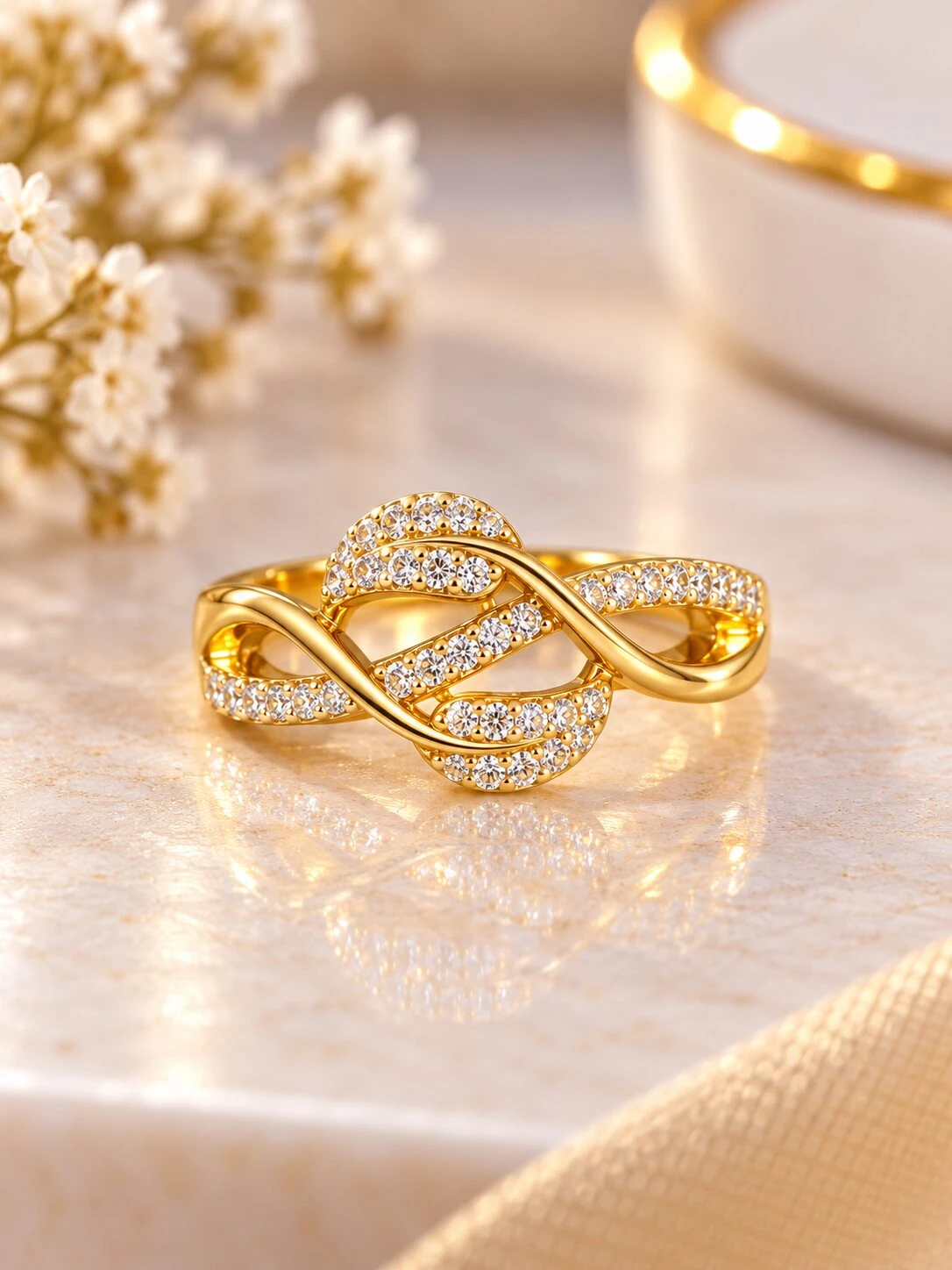 Rose Gold Infinity Twist Pavé Diamond Statement Ring