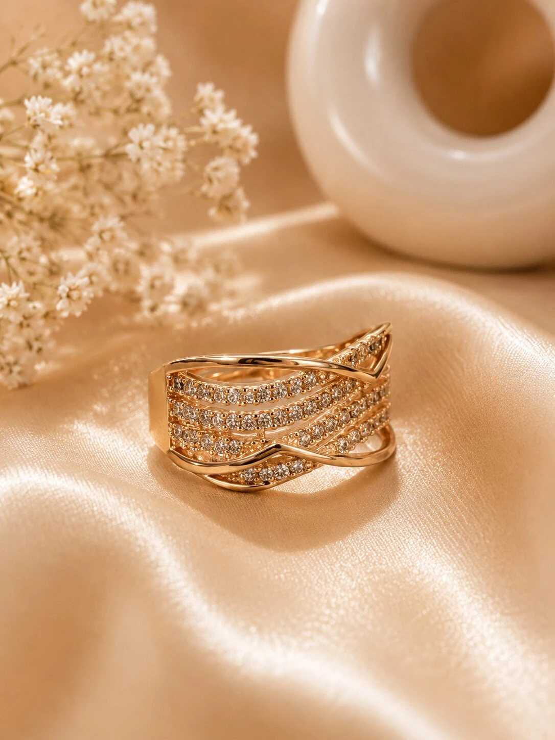 Luxury Multi-Layer Pavé Crystal Statement Ring