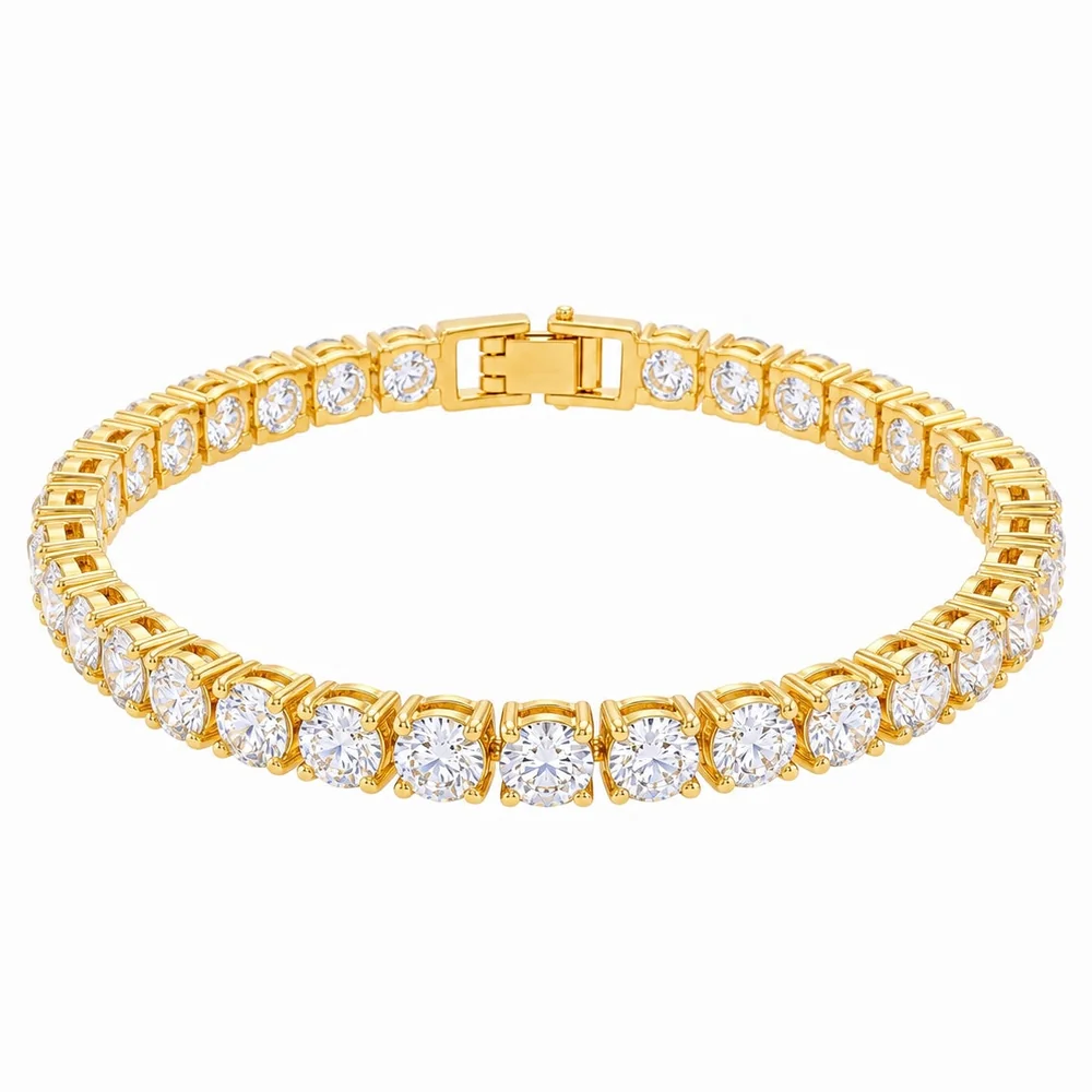 Anti-Tarnish Bracelet Gold Plated American Diamonds Bangle (Adjustable Size) - View 1
