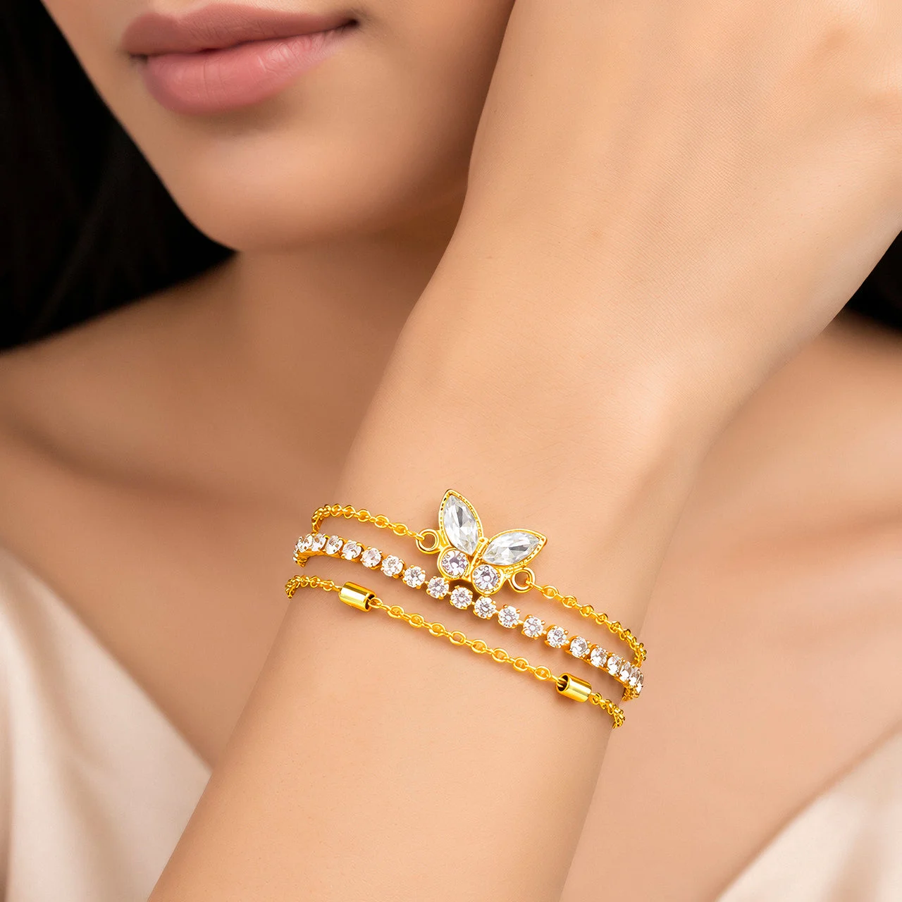 Anti-Tarnish Butterfly Crystal Tennis Bracelet Stack Set