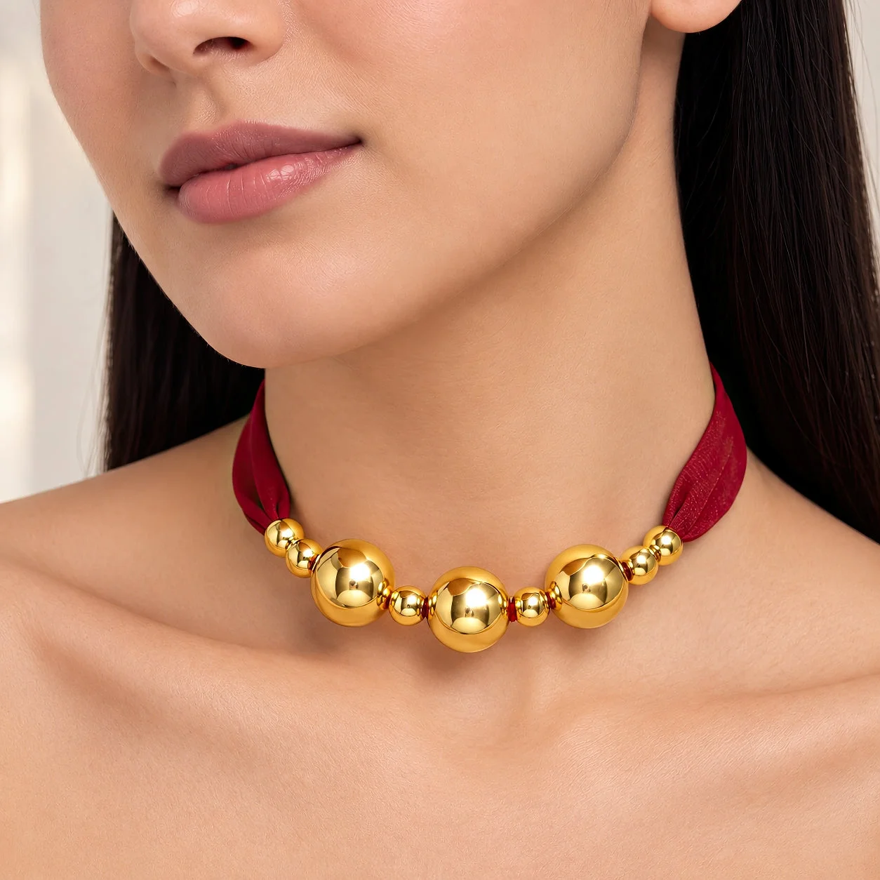 Anti-Tarnish Golden Beads Statement Necklace Set
