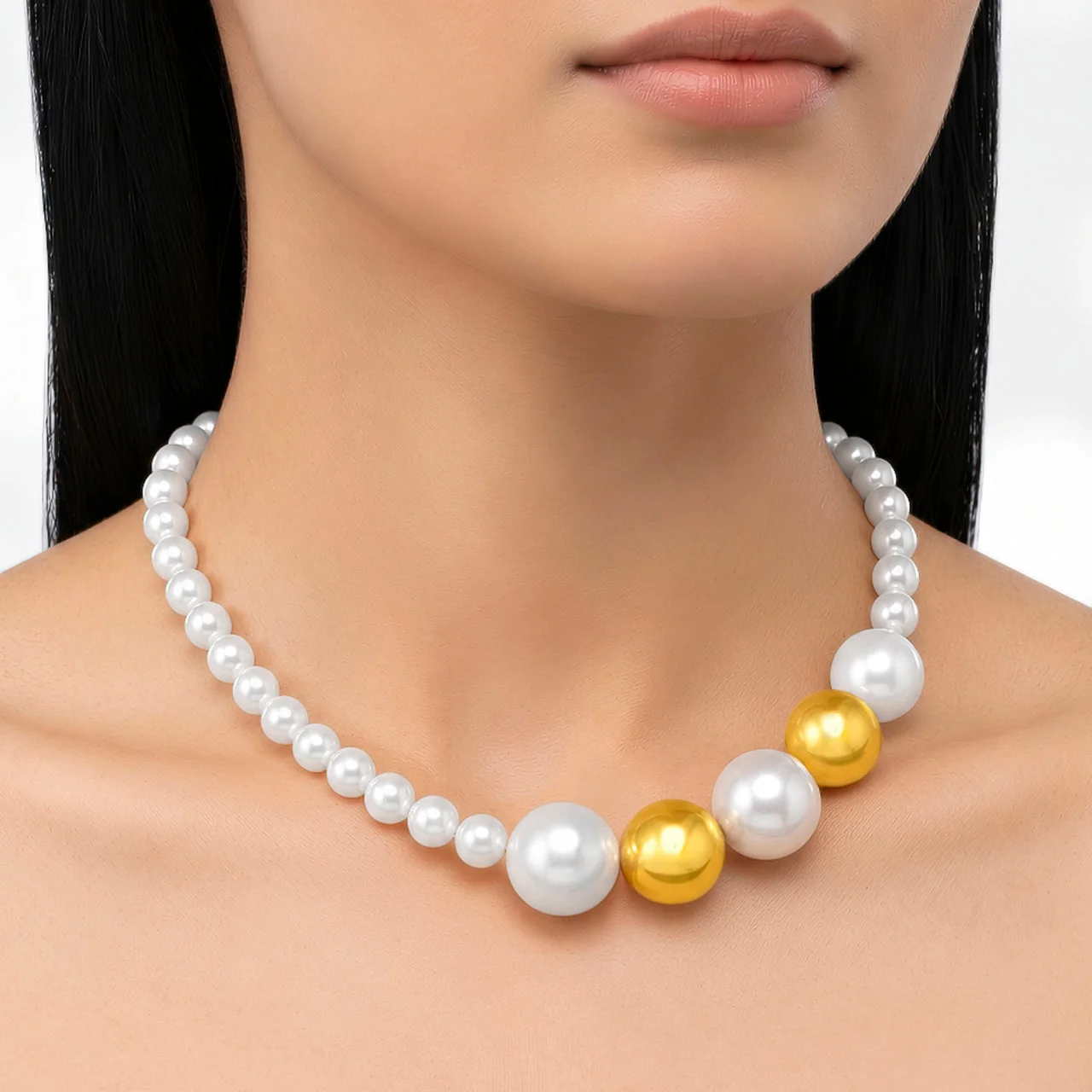 Anti-Tarnish Graduated White Pearl Collar Necklace