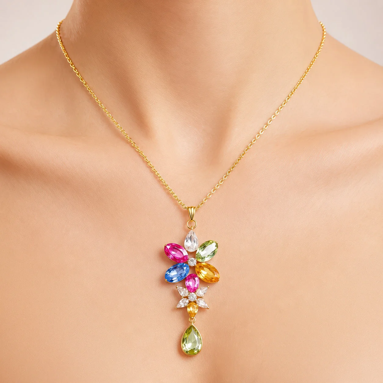 Anti-Tarnish Multicoloured Crystal Tennis Necklace