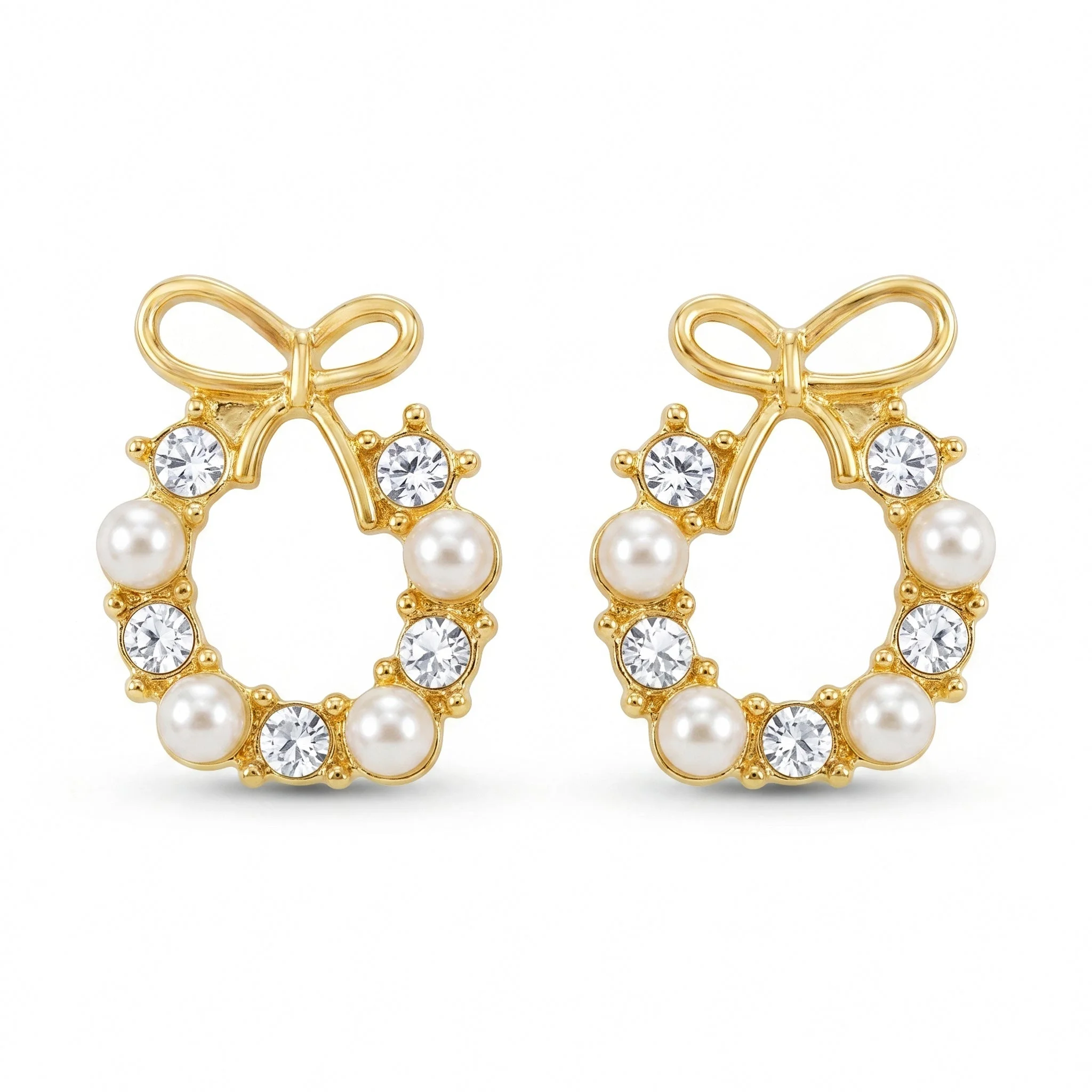 Anti-Tarnish Pearl Bow Wreath Stud Earrings
