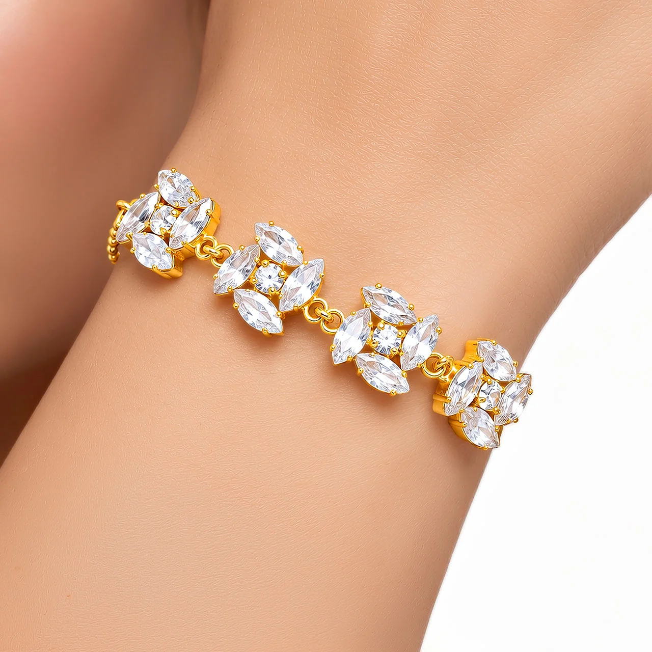 Anti-Tarnish Pinwheel Crystal Link Adjustable Bracelet