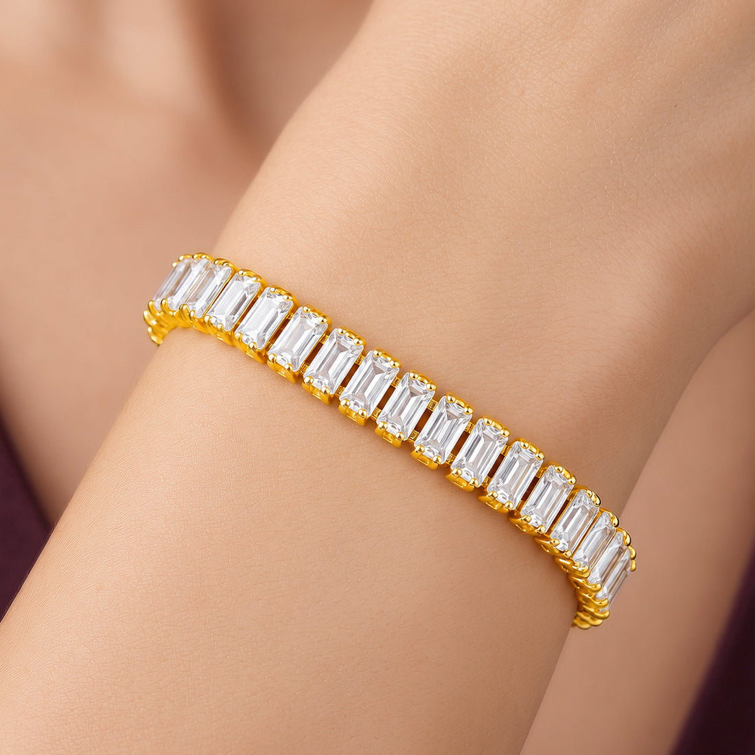 Bracelet Anti-Tarnish Baguette Crystal Tennis (Adjustable) - View 1