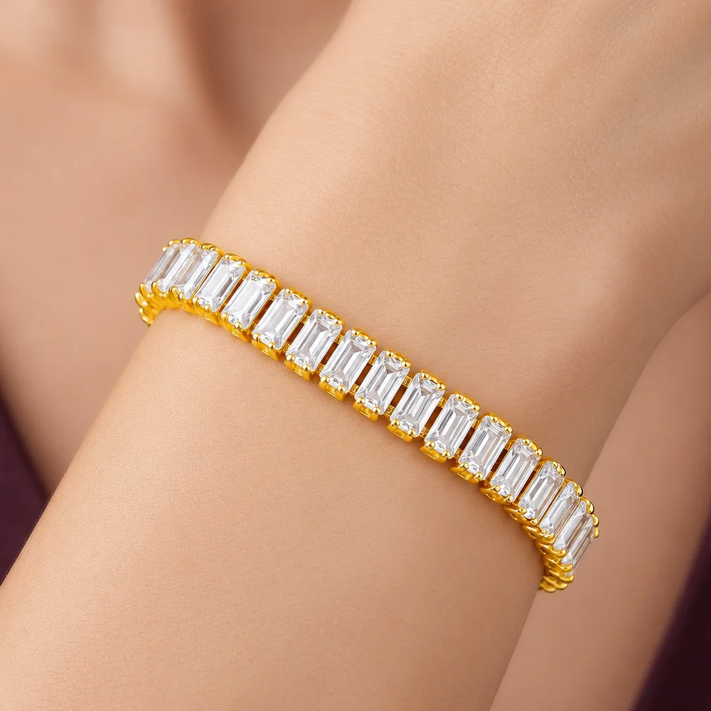 Bracelet Anti-Tarnish Baguette Crystal Tennis (Adjustable) - View 1