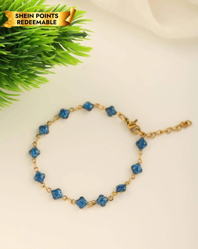 Bracelet Anti-Tarnish Gold Clover Design Linked Chain - View 1