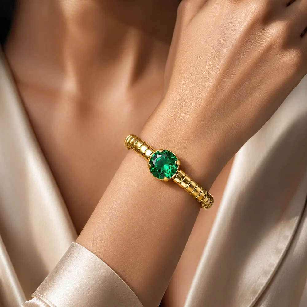 Bracelet Anti-Tarnish Green Stone Bangle (Stretchable) - View 1