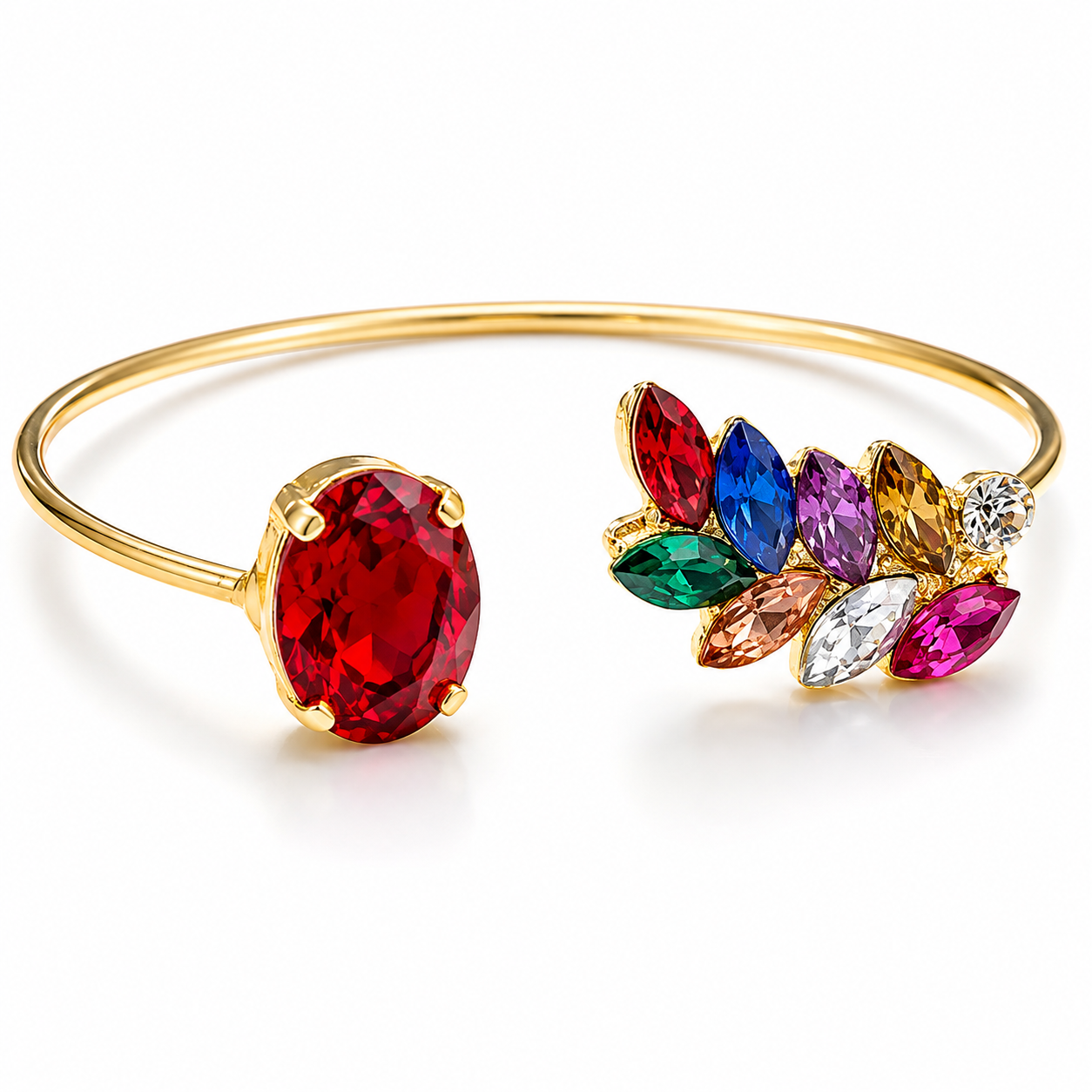 Bracelet Anti-Tarnish Multicolor Leaf Crystal Bangle (Adjustable Size) - View 1