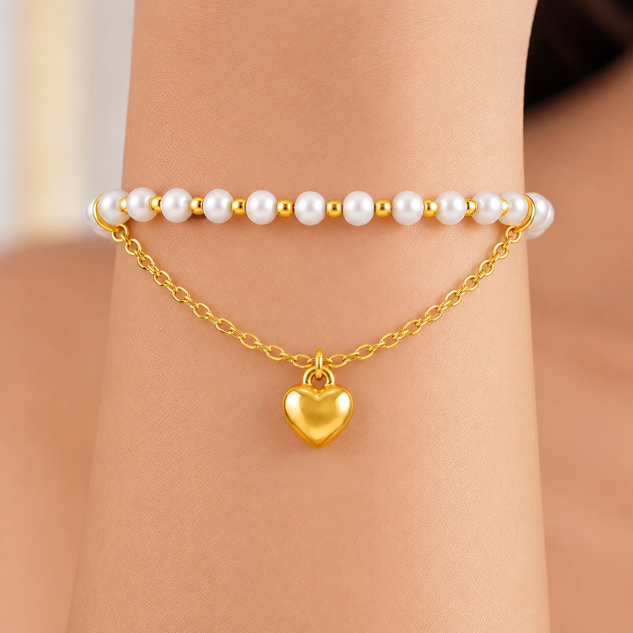 Bracelet Anti-Tarnish Pearl Chain Layered (Adjustable Size) - View 1