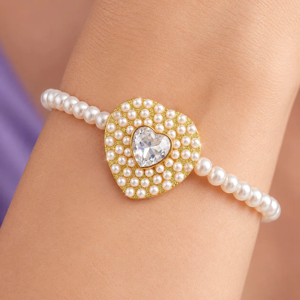 Bracelet Anti-Tarnish Pearl Heart Crystal (Adjustable Size) - View 1