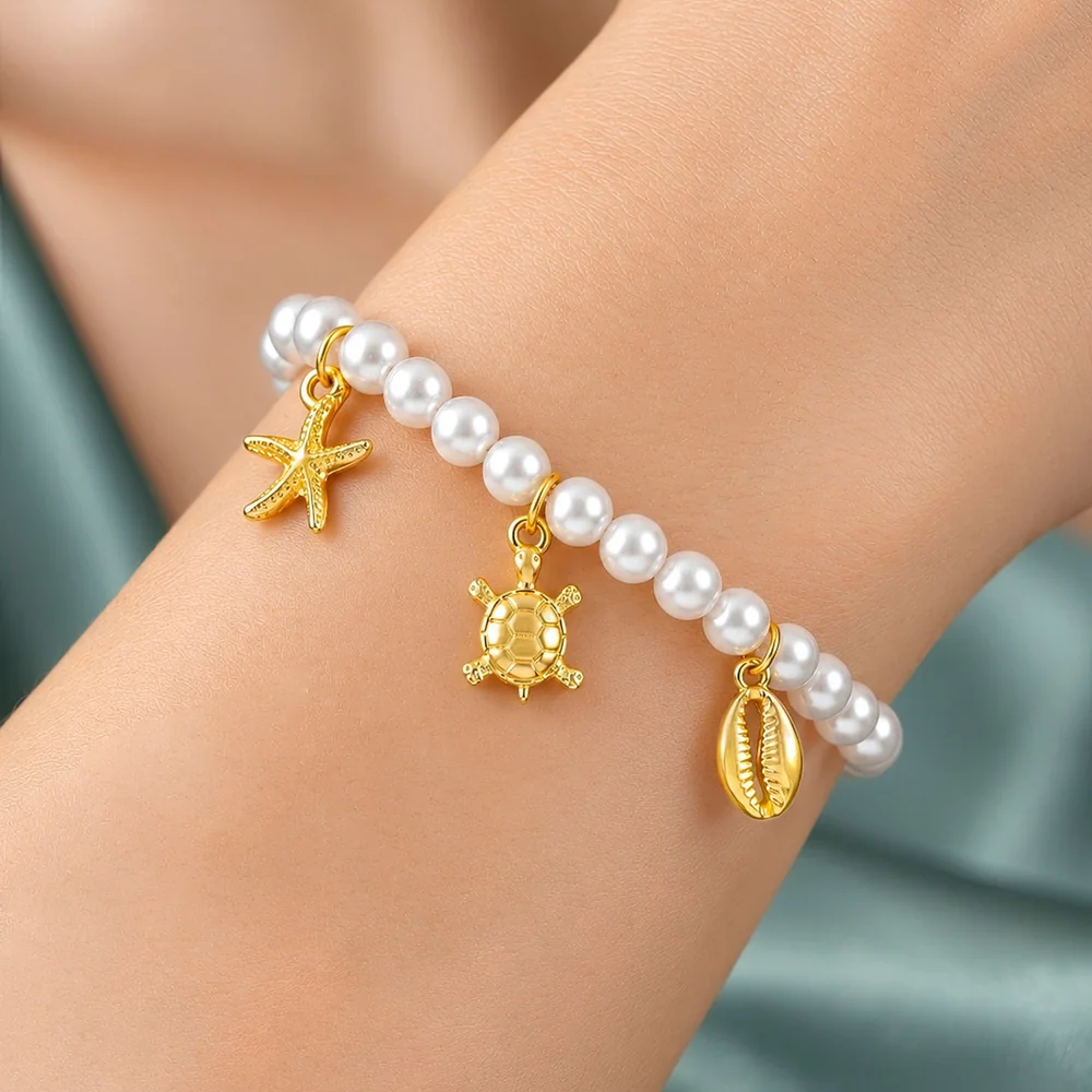 Bracelet Anti-Tarnish Pearl Ocean Charm (Adjustable Size) - View 1