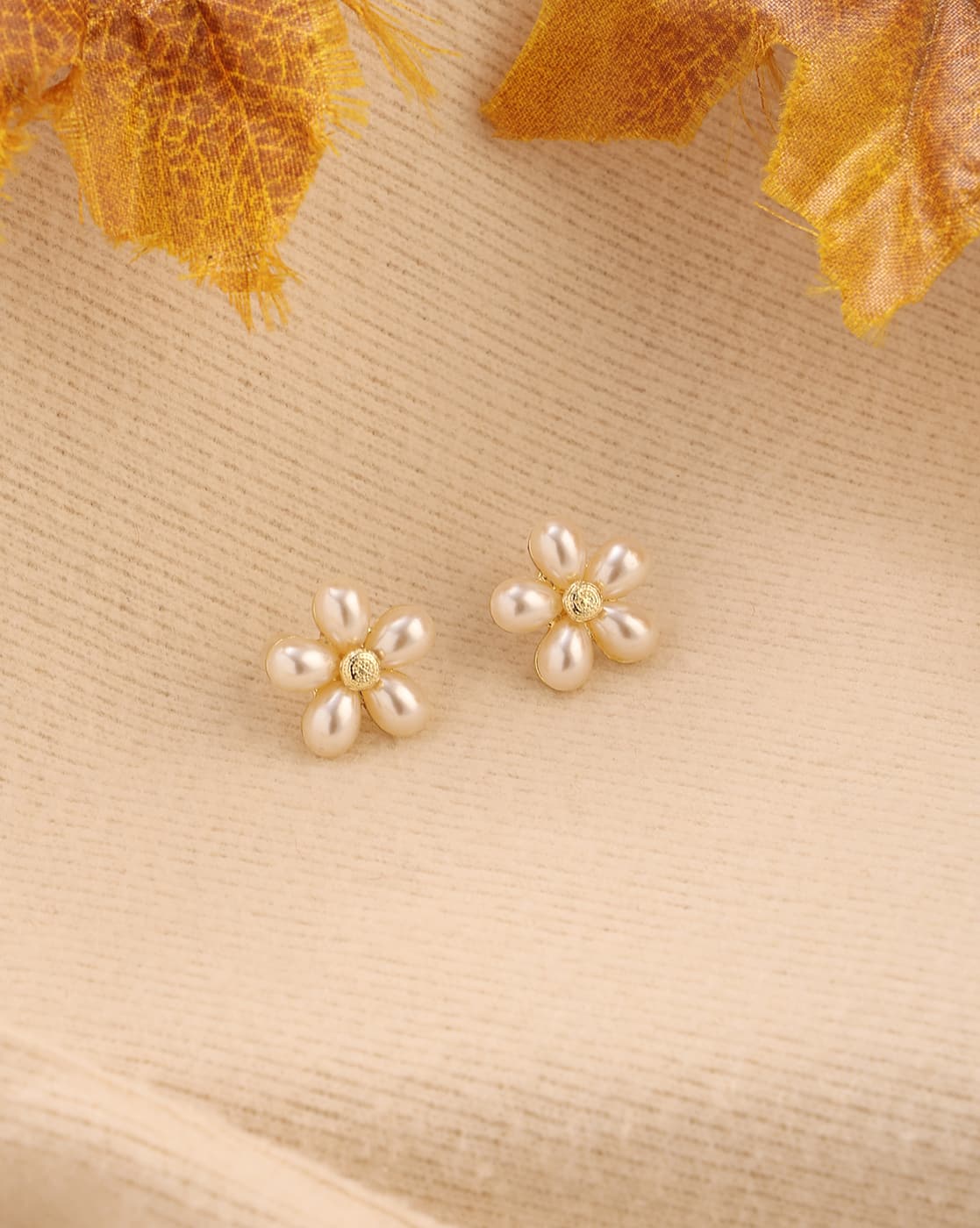 Earrings Anti-Tarnish Cluster-Set Petal Architecture Studs - View 1