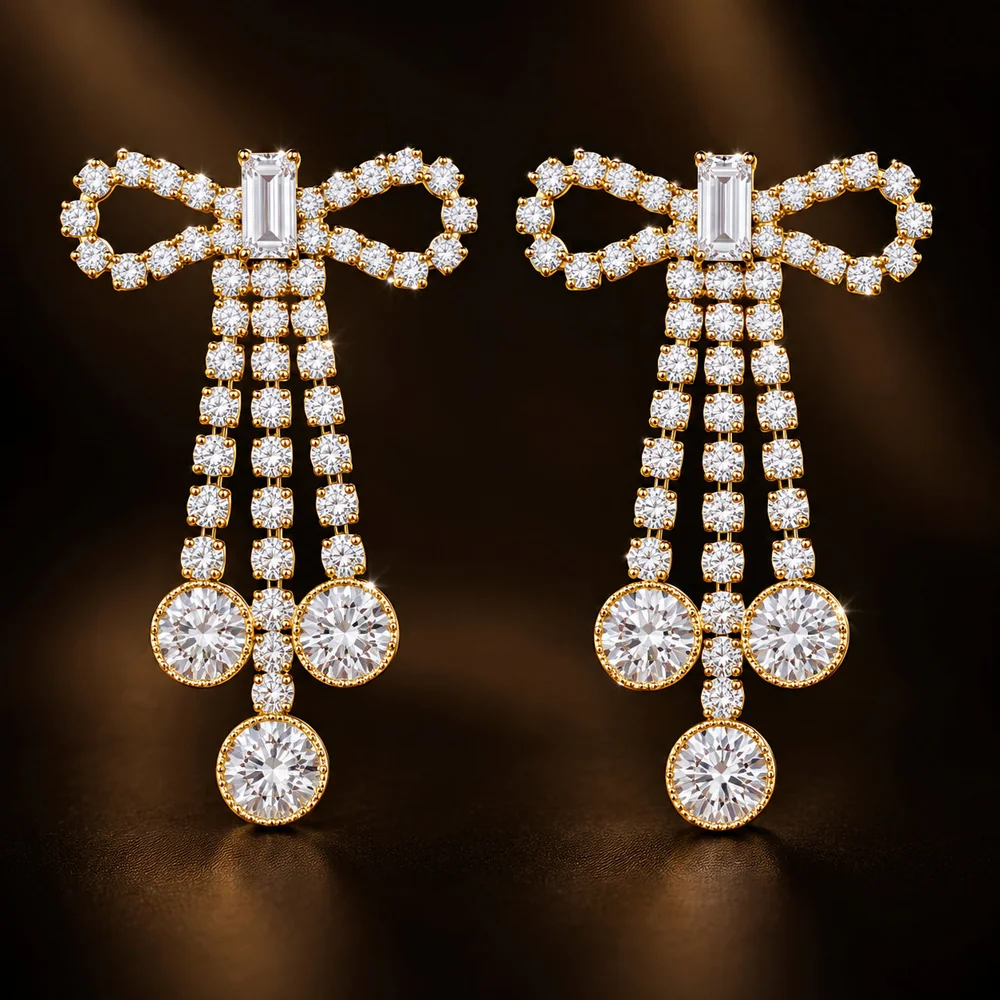 Earrings Anti-Tarnish Crystal Bow Dangle