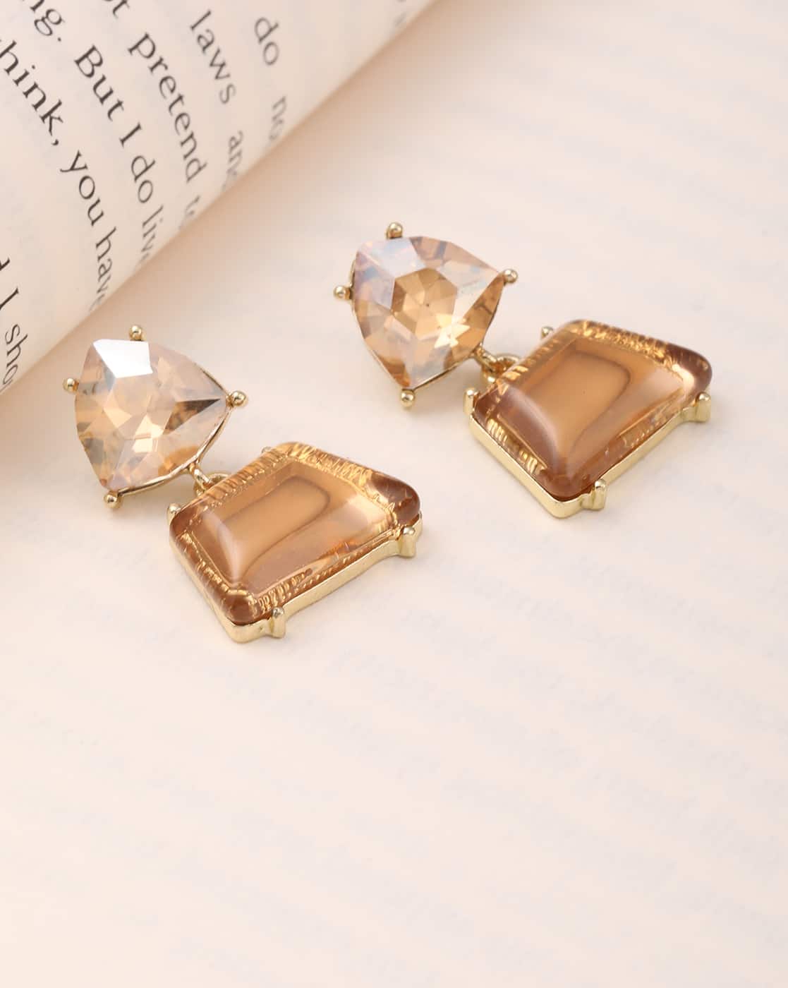 Earrings Anti-Tarnish Crystal Geometric Design Drop - View 1