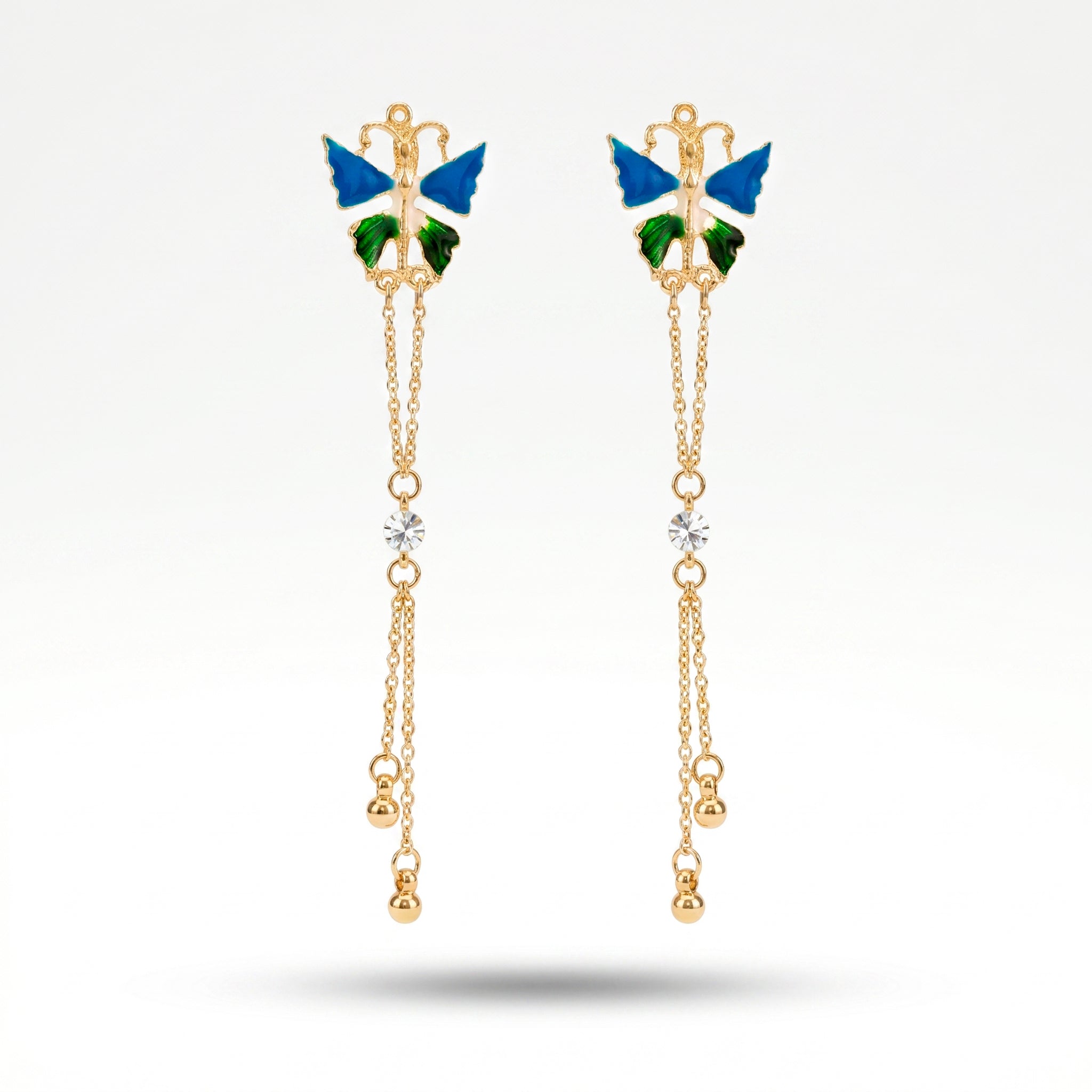 Earrings Anti-Tarnish Enamel Butterfly Dangles With Chain Tassels - View 1