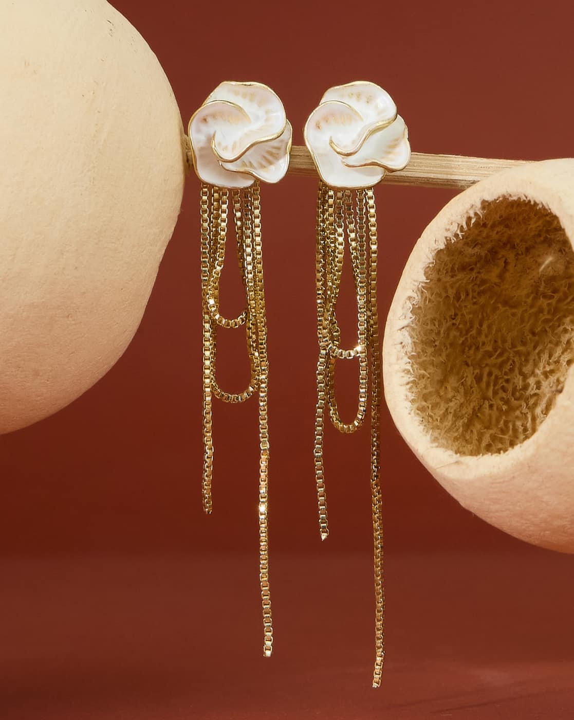 Earrings Anti-Tarnish Enamel Floral Tassel Design Drop - View 1