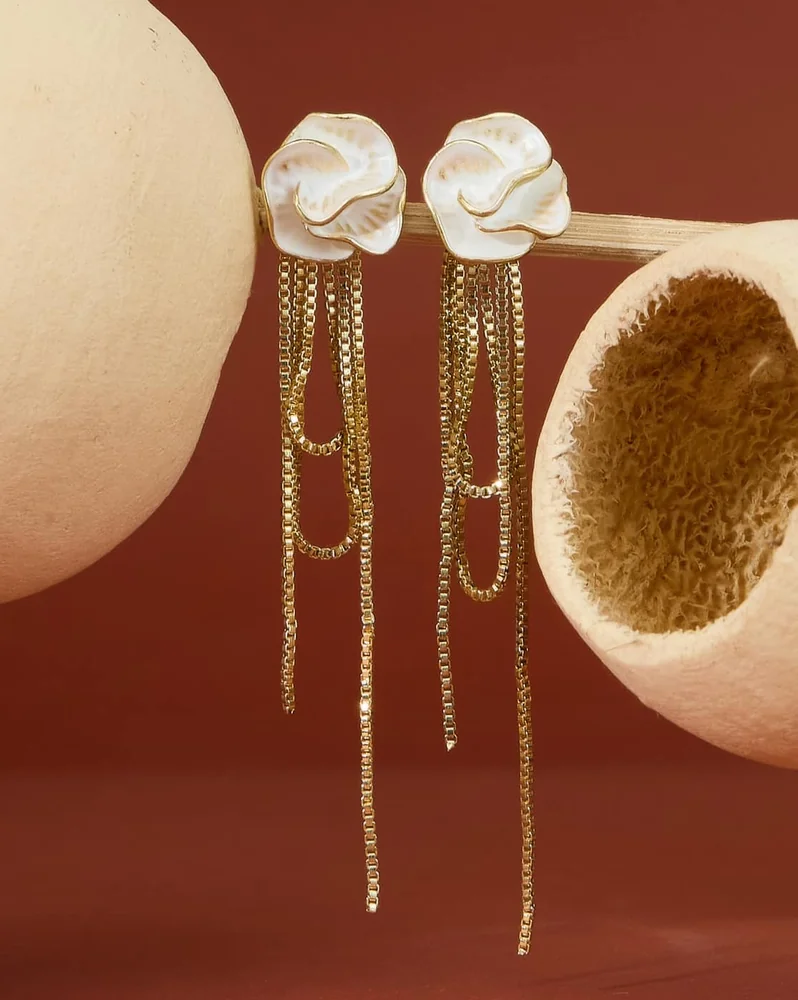 Earrings Anti-Tarnish Enamel Floral Tassel Design Drop - View 1