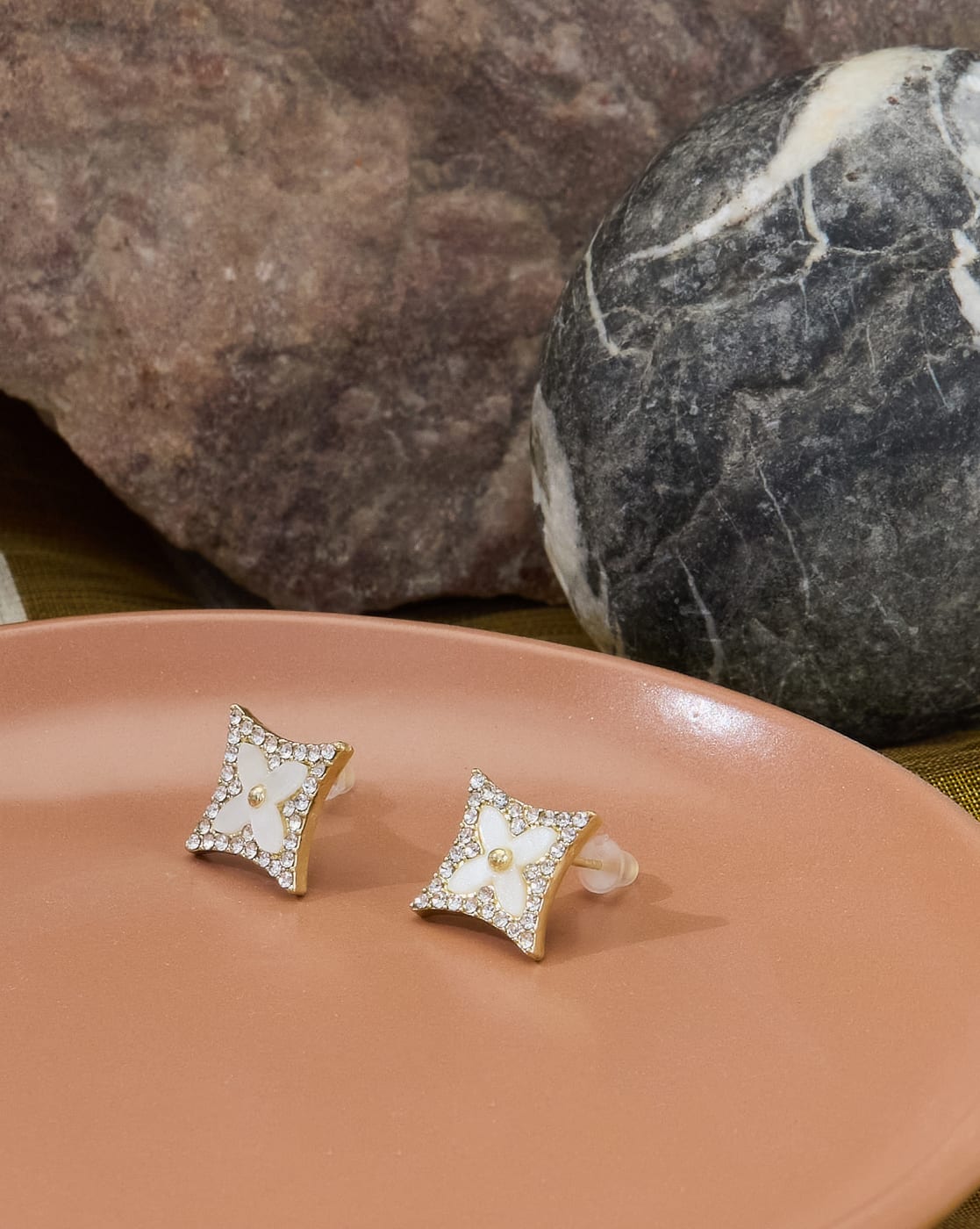Earrings Anti-Tarnish Enamel Sunburst Floral Stud - View 1