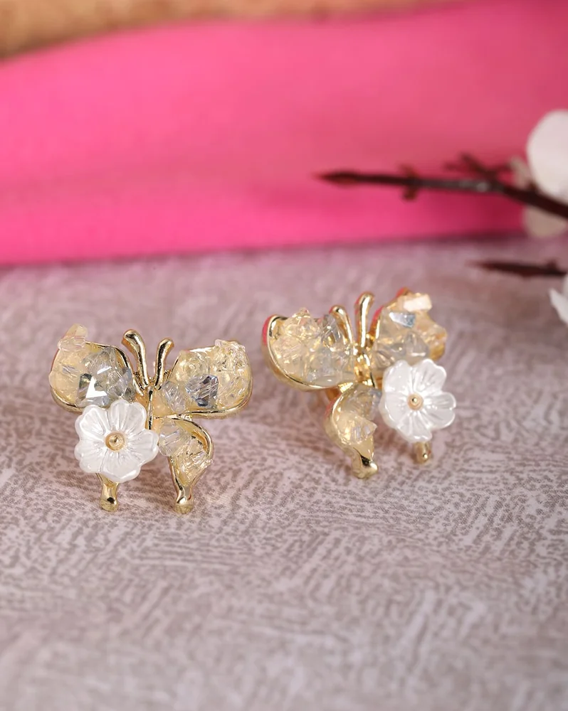 Earrings Anti-Tarnish Floral & Butterfly Design Stud - View 1
