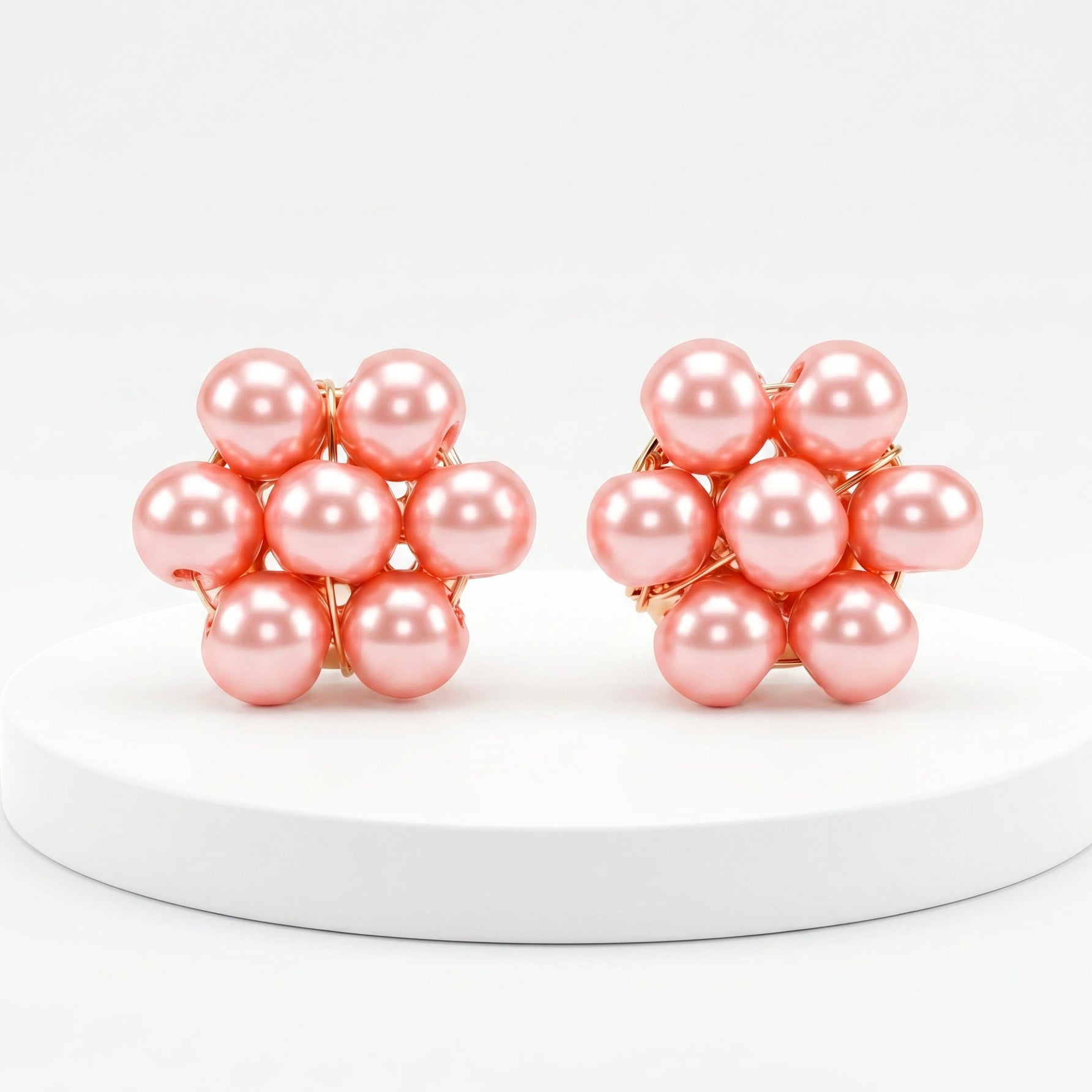 Earrings Anti-Tarnish Floral Pink Pearl Studs - View 1
