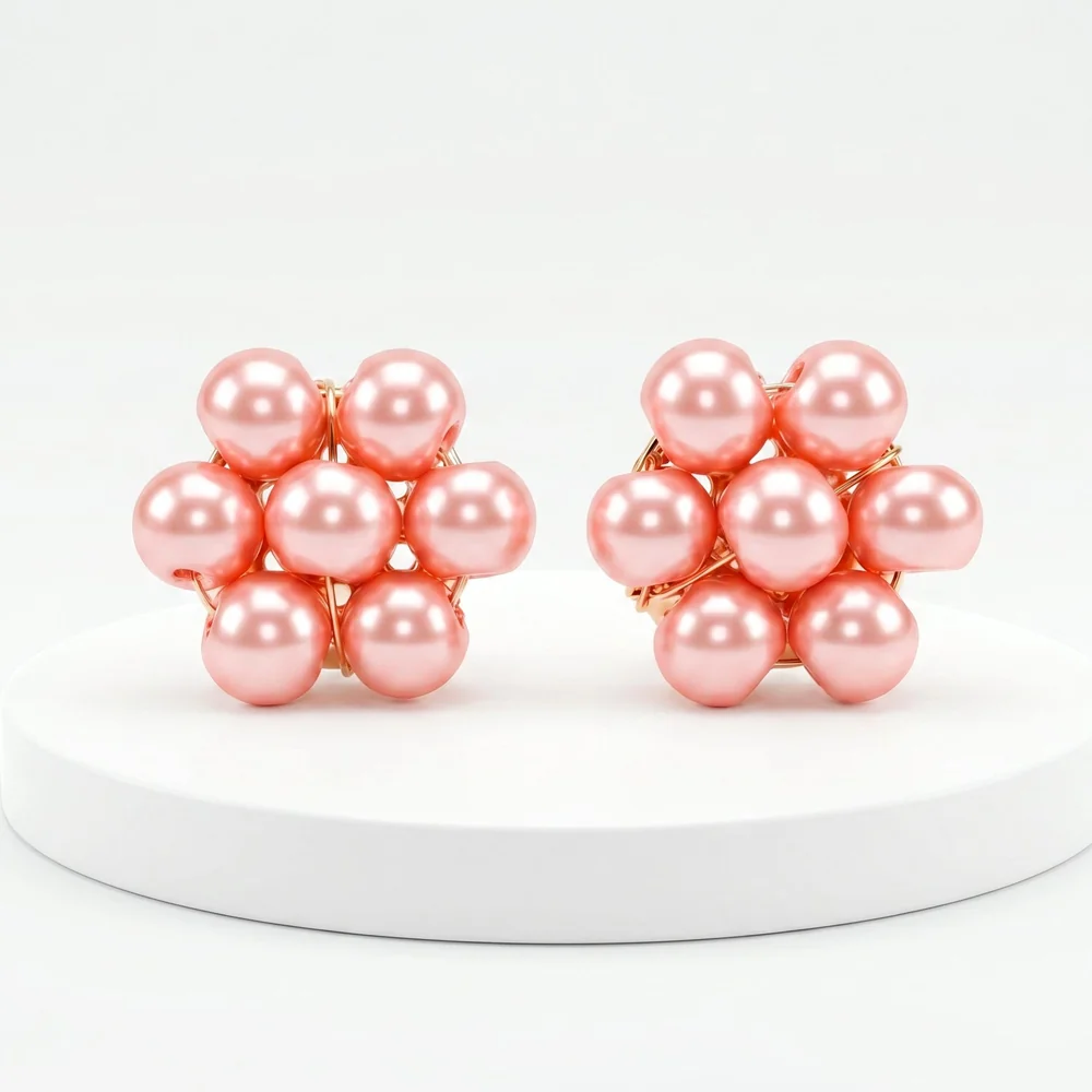 Earrings Anti-Tarnish Floral Pink Pearl Studs
