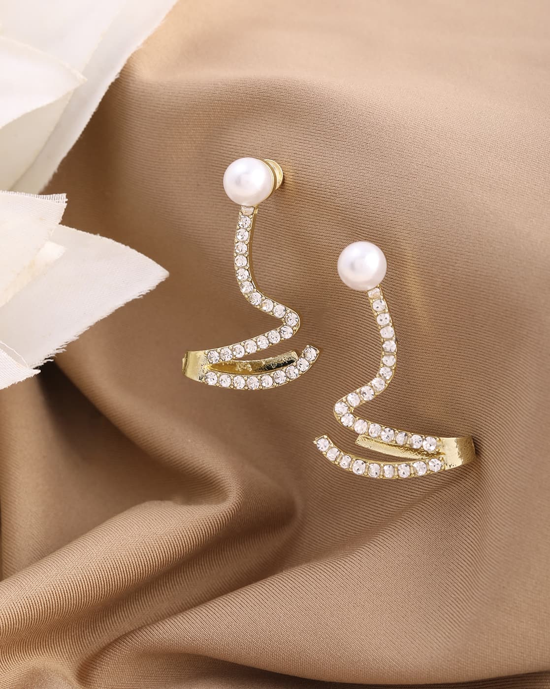 Earrings Anti-Tarnish Gold Abstract Curved Design Drop - View 1