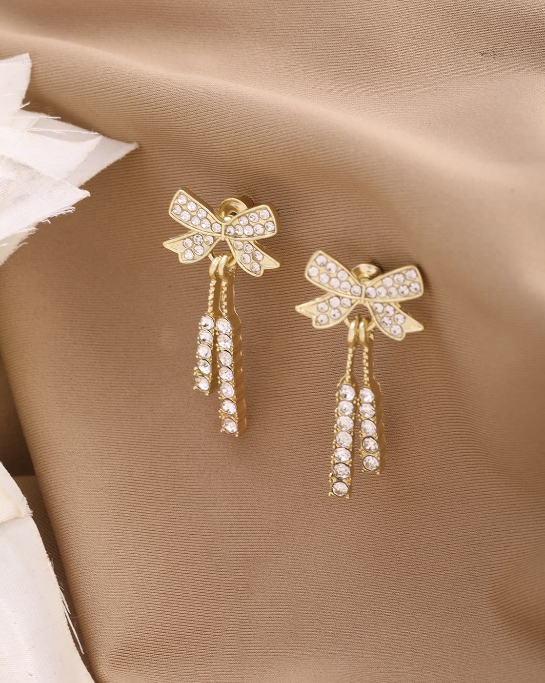 Earrings Anti-Tarnish Gold Bow Design Drops - View 1