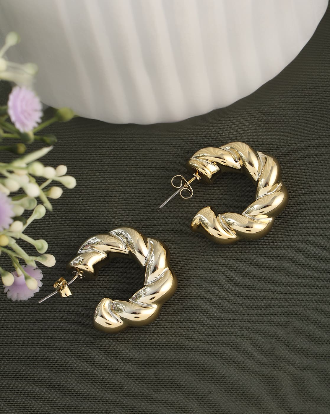 Earrings Anti-Tarnish Gold Chunky Twisted Design Hoop - View 1