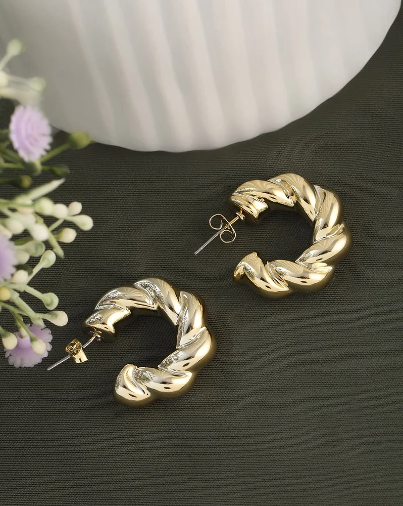 Earrings Anti-Tarnish Gold Chunky Twisted Design Hoop - View 1