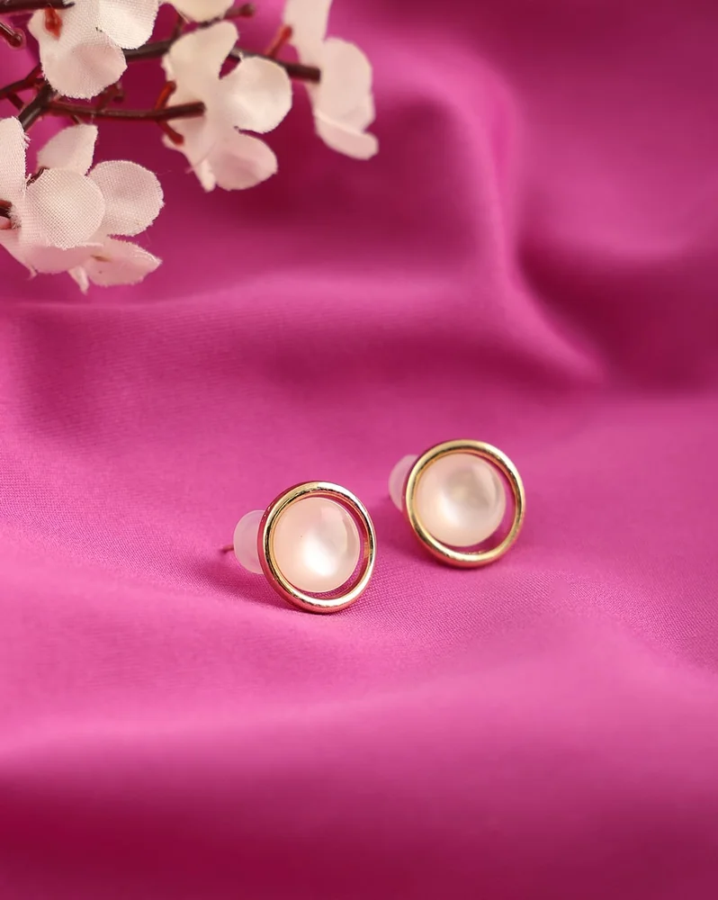 Earrings Anti-Tarnish Gold Halo Ring Pearl Design Stud - View 1