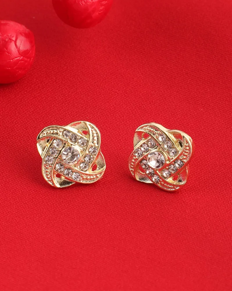 Earrings Anti-Tarnish Gold Intertwined Knot Design Stud - View 1