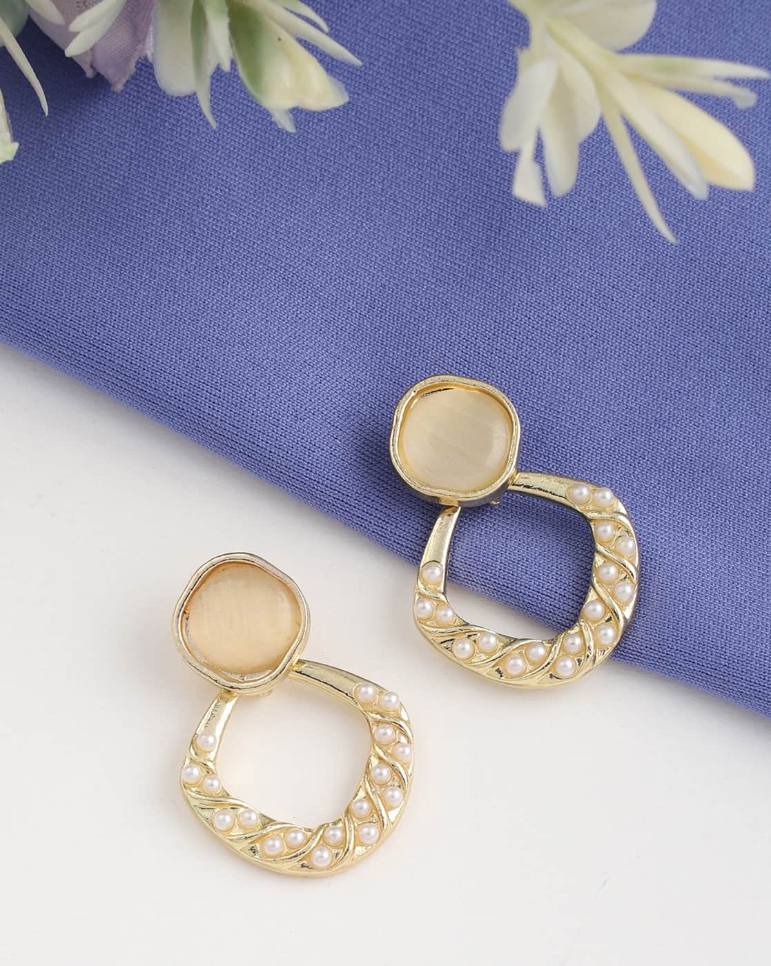 Earrings Anti-Tarnish Gold Pearl Embellished Drop - View 1