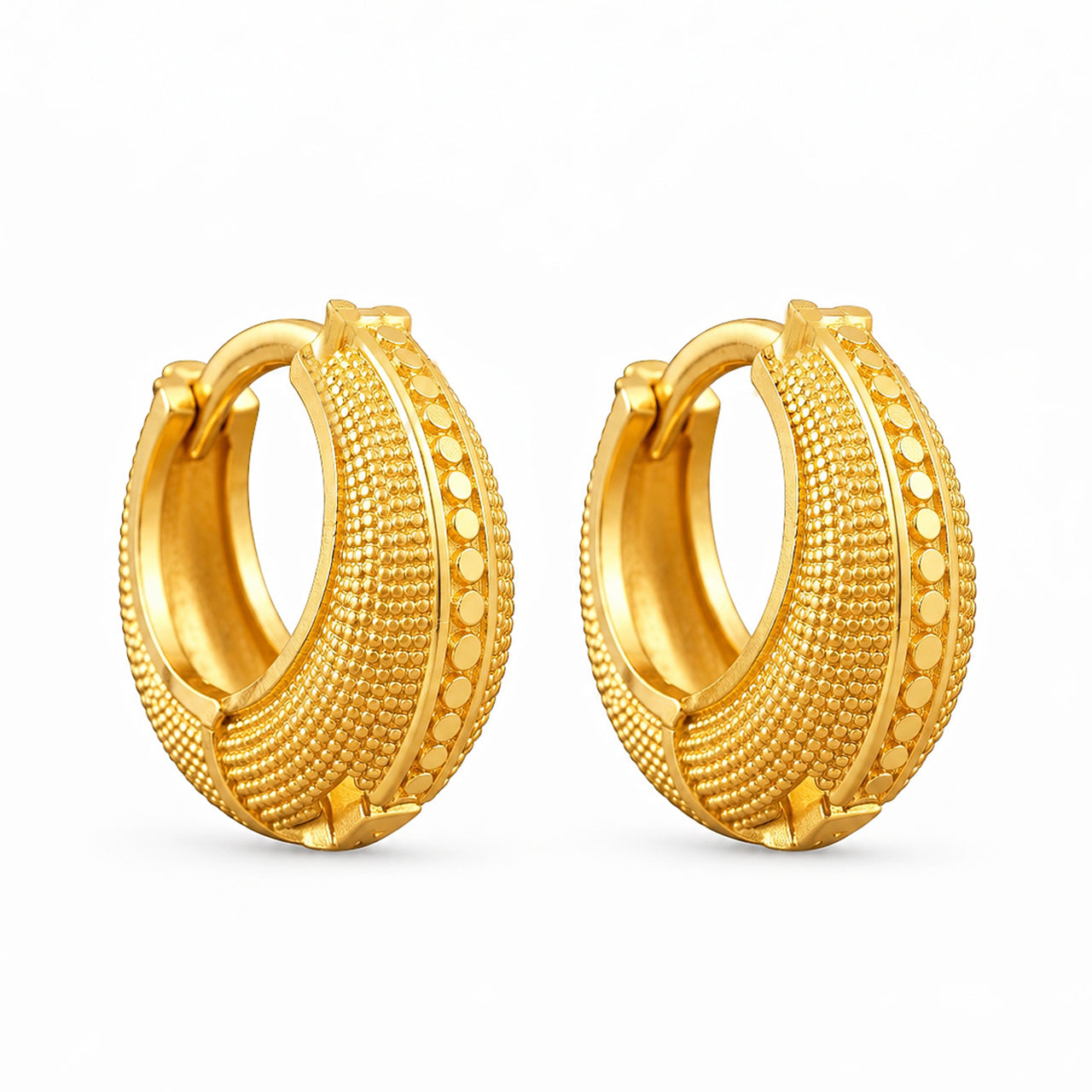 Earrings Anti-Tarnish Gold Plated Textured Huggies - View 1
