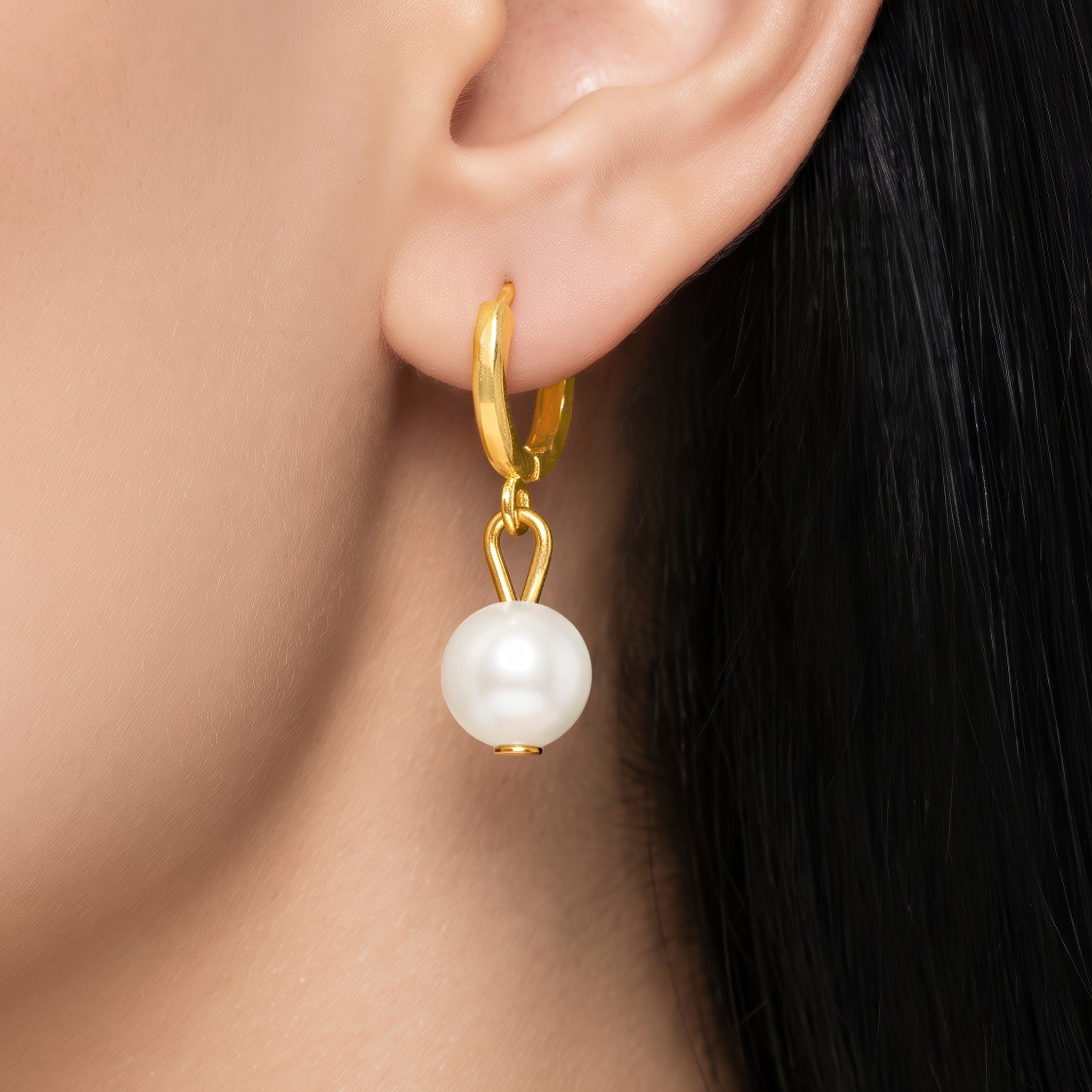 Earrings Anti-Tarnish Gold Plated White Pearl Danglers - View 1
