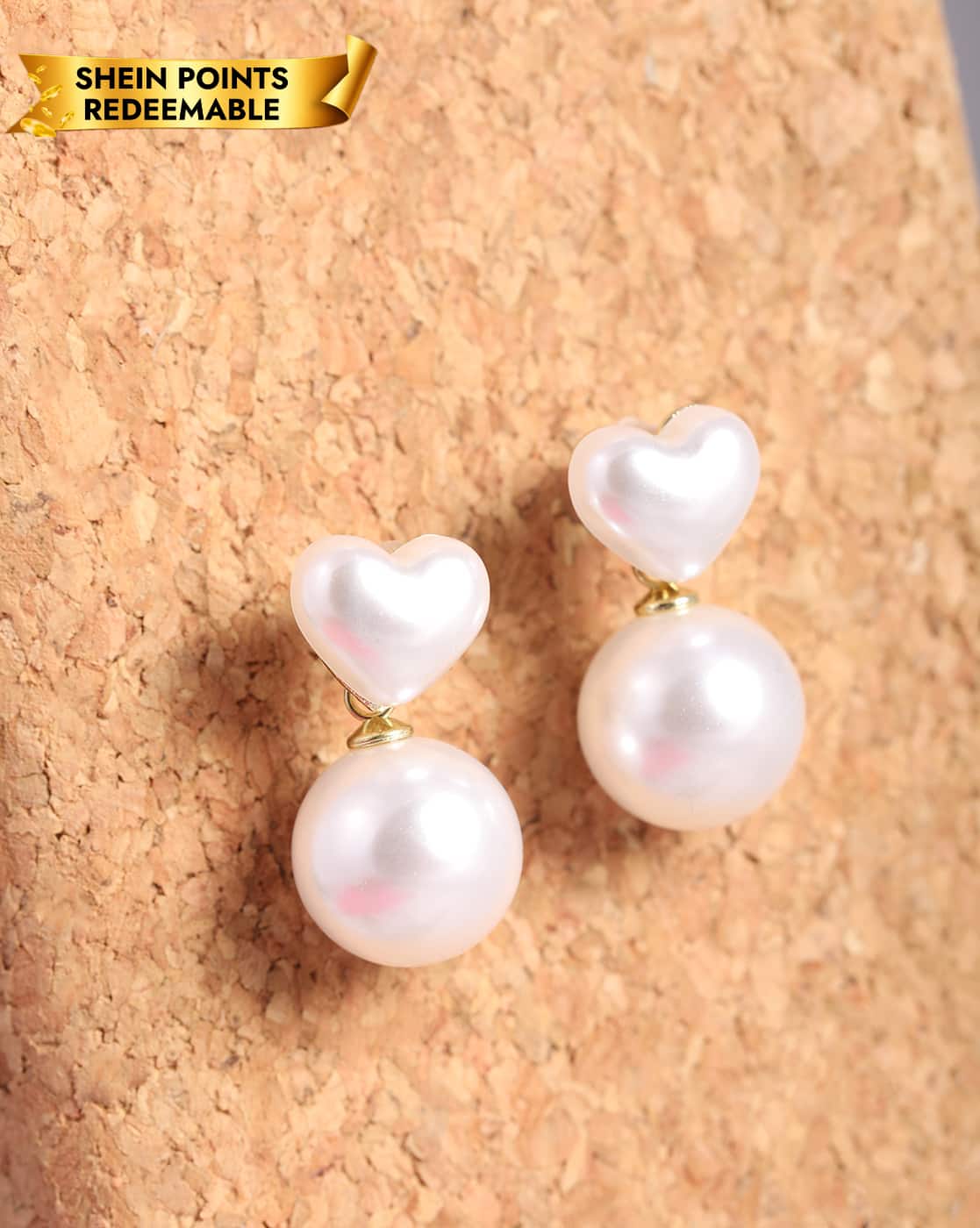 Earrings Anti-Tarnish Heart Shaped Pearl Drop - View 1