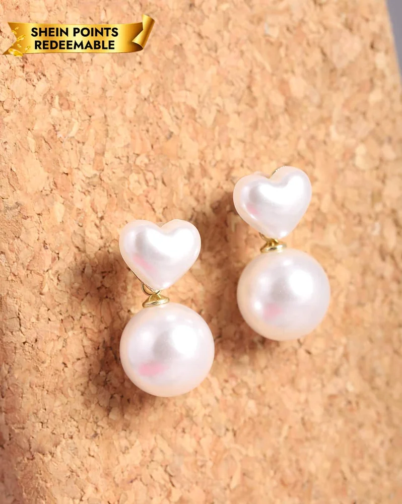 Earrings Anti-Tarnish Heart Shaped Pearl Drop