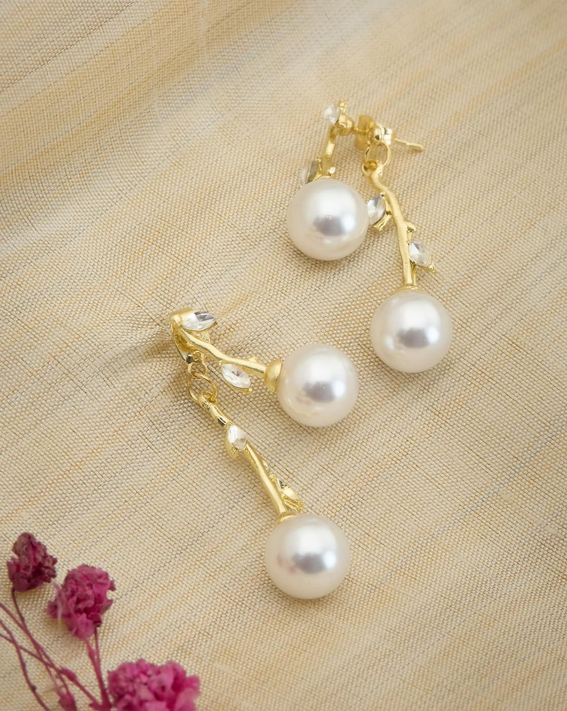 Earrings Anti-Tarnish Leaf Pearl Design Drop - View 1