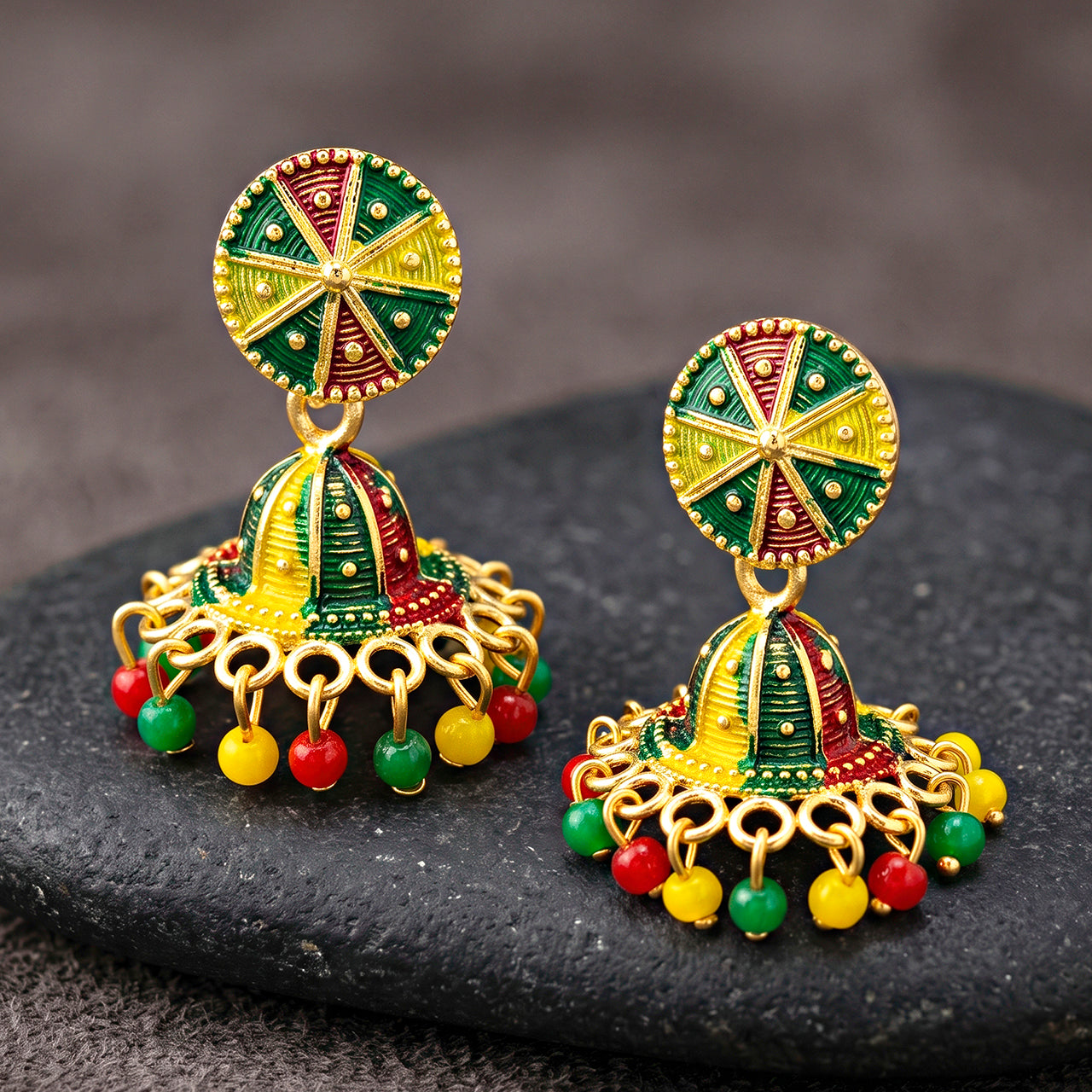 Earrings Anti-Tarnish Multicolor Enamel Jhumka - View 1