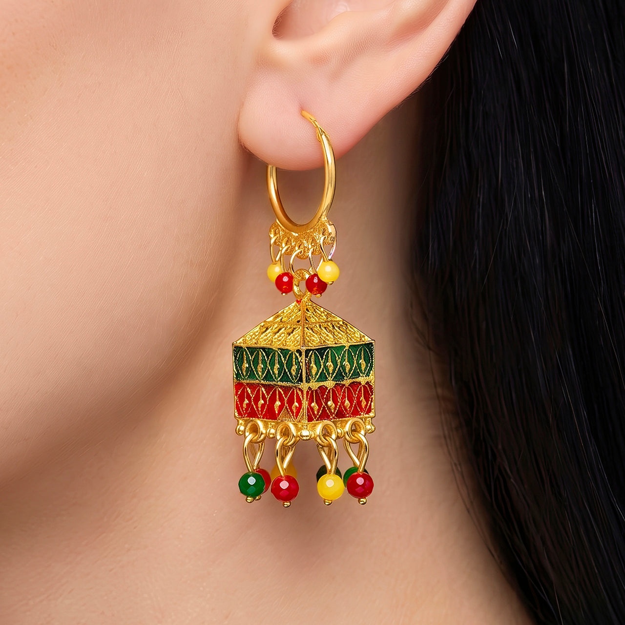 Earrings Anti-Tarnish Multicolor Enamel Umbrella Hoop Jhumka - View 1