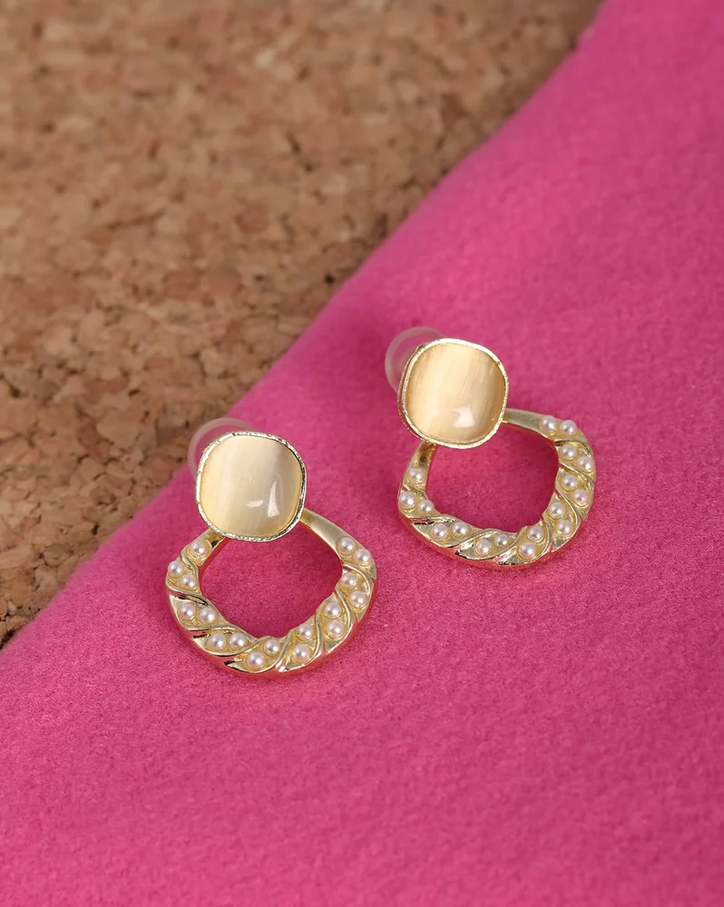 Earrings Anti-Tarnish Pearl Beaded Geometric Drop - View 1