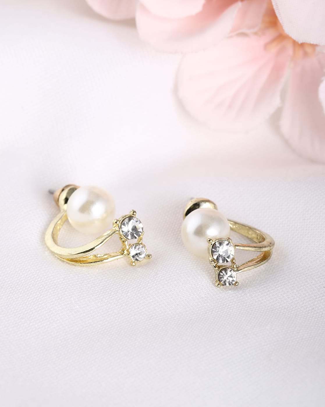 Earrings Anti-Tarnish Pearl Crystal Stone Curved Design Stud - View 1