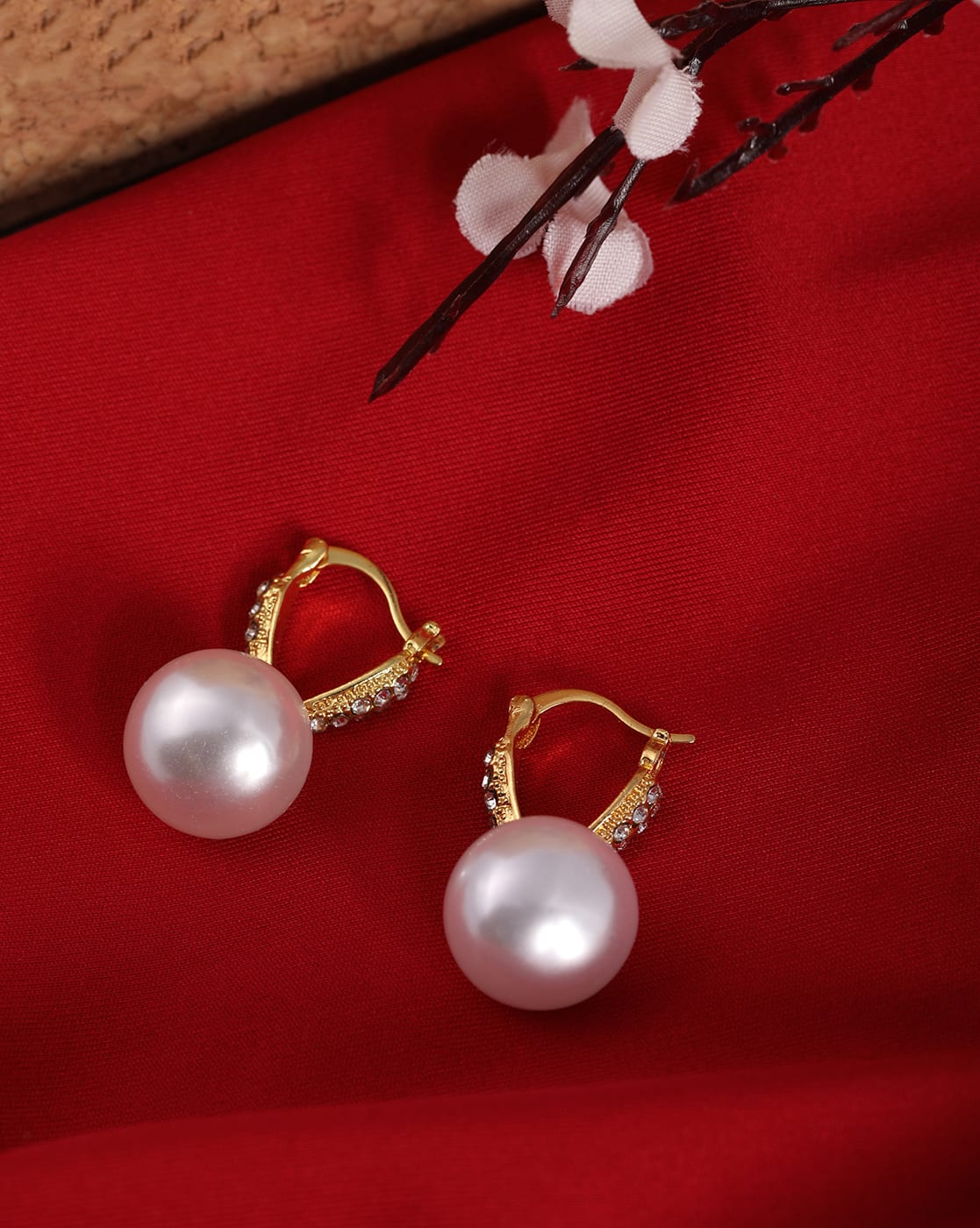 Earrings Anti-Tarnish Pearl Detail Hoop Style Dangler - View 1