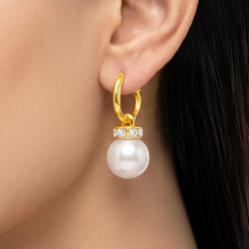 Earrings Anti-Tarnish Pearl Drop Hoops
