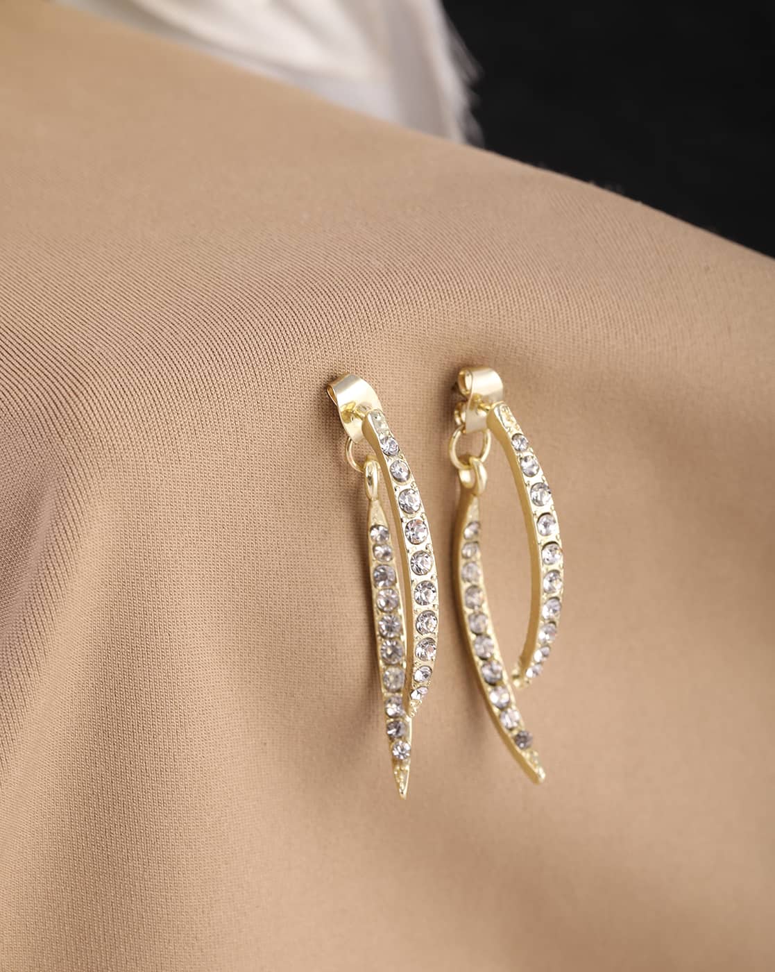 Earrings Anti-Tarnish Rhinestone Detail Dual Curve Bars Drop - View 1