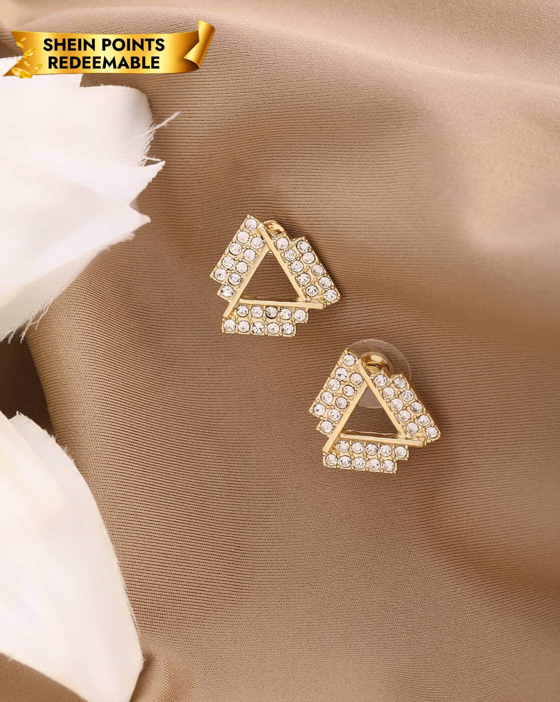 Earrings Anti-Tarnish Rhinestone Detail Triangle Design Stud - View 1