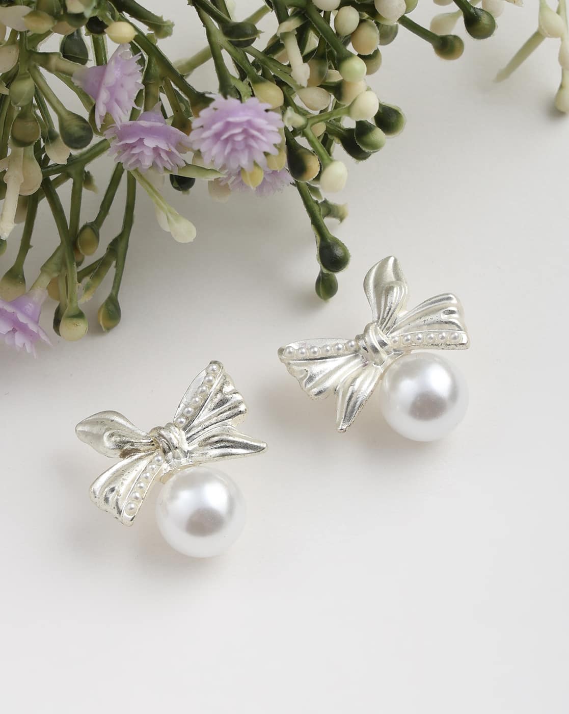 Earrings Anti-Tarnish Silver Bow Shaped Stud - View 1