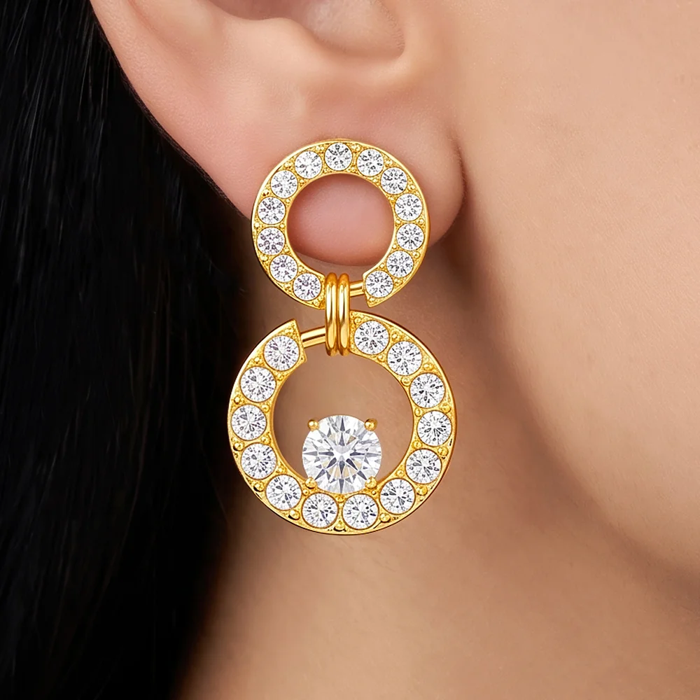 Earrings Anti-Tarnish Studded Circle Danglers