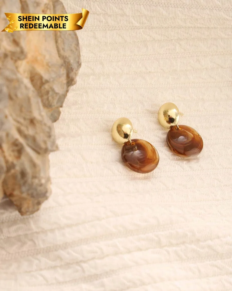 Earrings Anti-Tarnish Tiger Eye Inlay Drops - View 1
